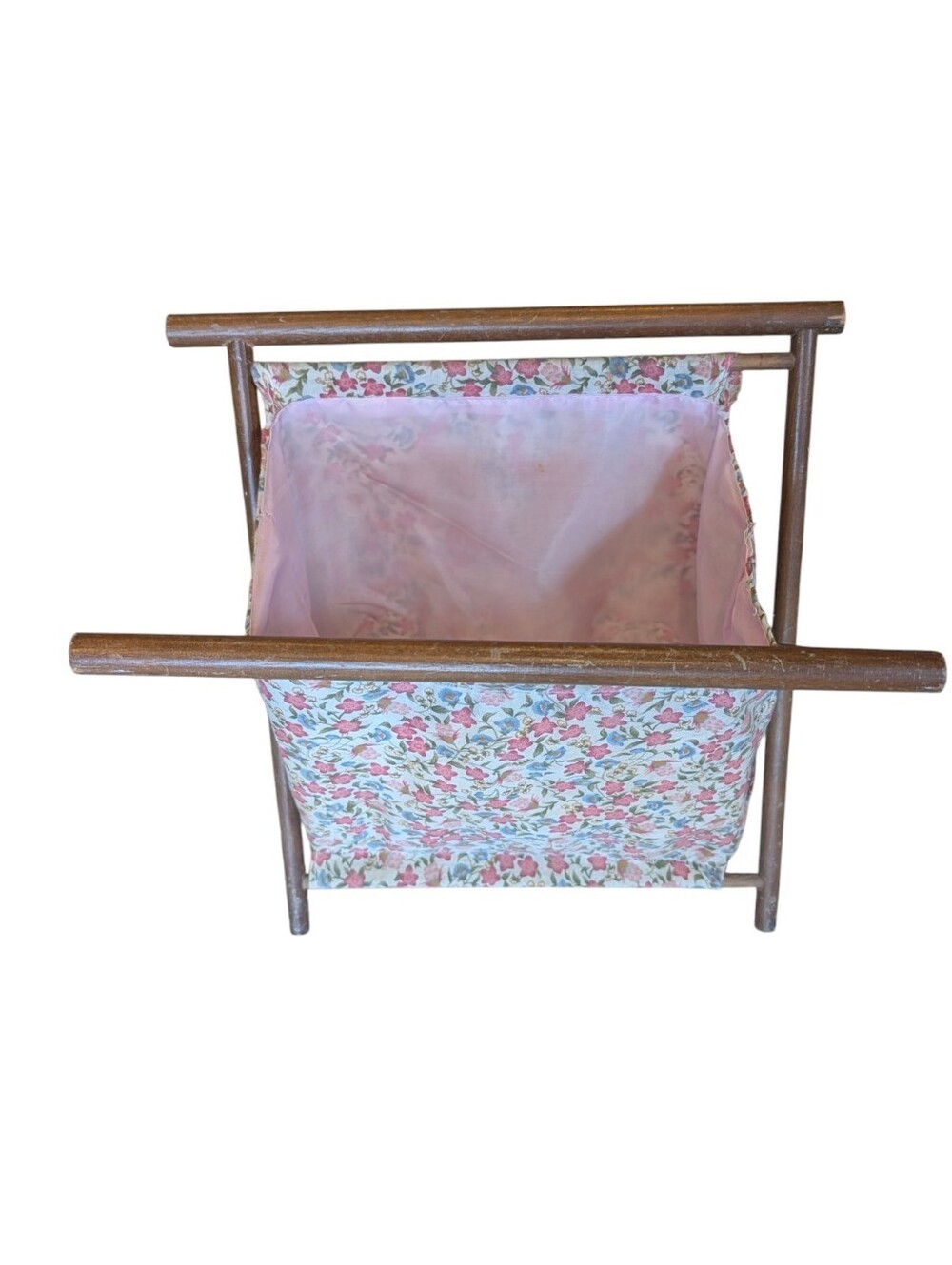 Vintage mid-century folding wooden sewing basket, knitting caddy, craft tote